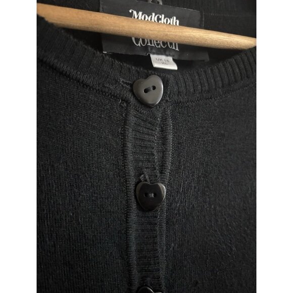 modcloth x collectif Black Cardigan Sweater Soft Heart Buttons Cropped XL - Picture 2 of 8
